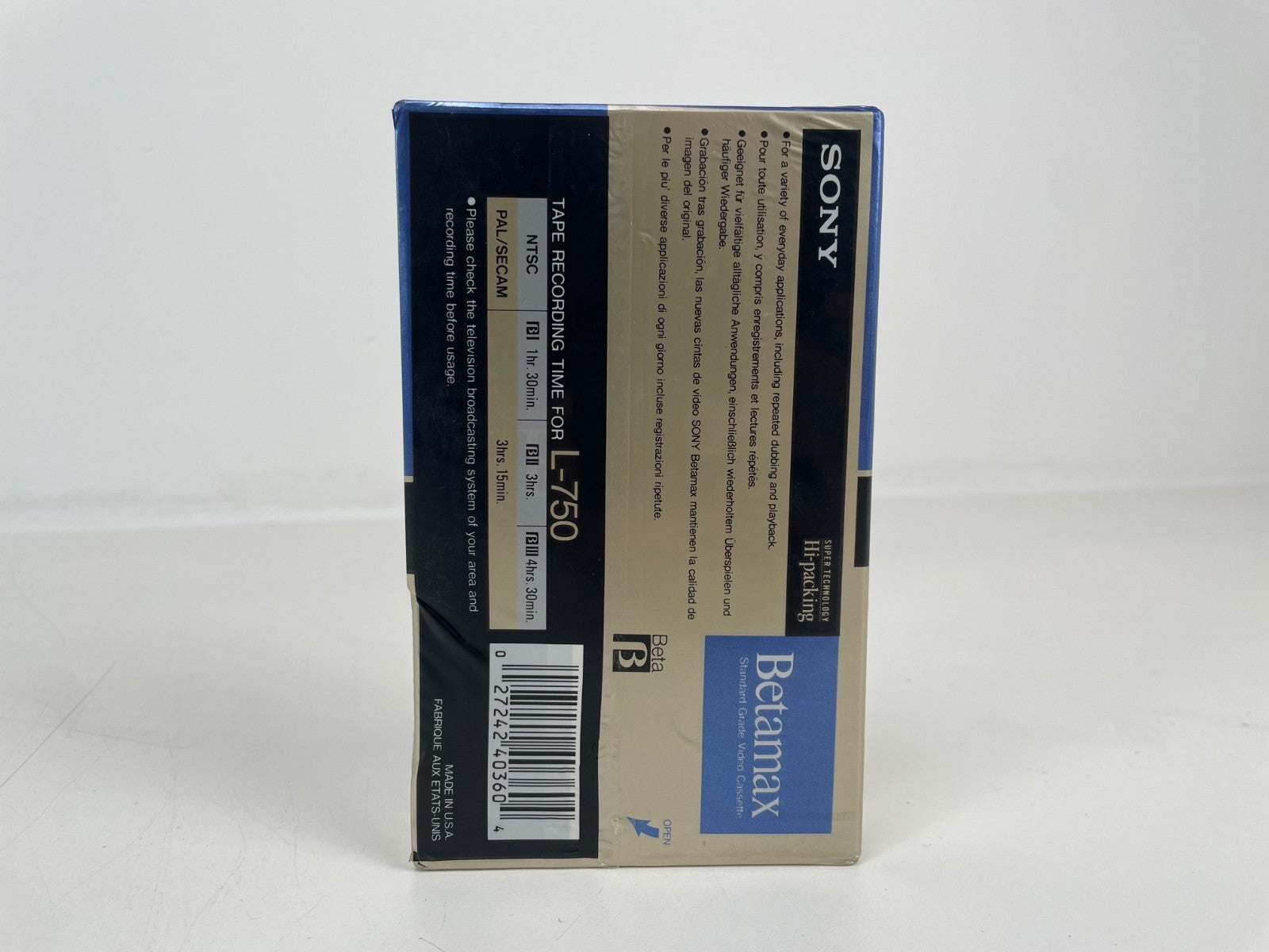 Sony Betamax L-750 videoband – NOS / Nieuw, ongebruikt – Verzegeld - Per stuk verkocht