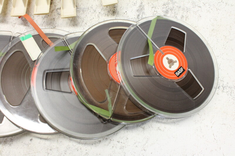 BASF Magnetophonband 1/4" reel tape 5¾" in plastic box USED (9 reels)