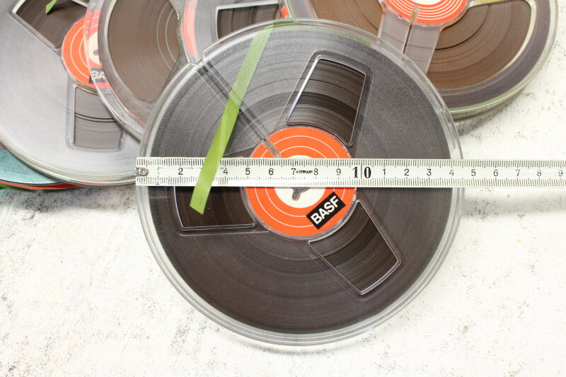 BASF Magnetophonband 1/4" reel tape 5¾" in plastic box USED (9 reels)