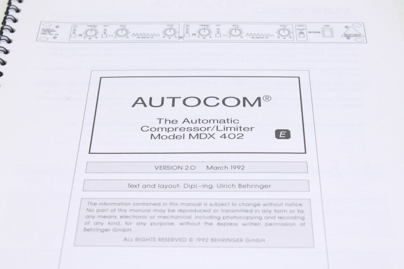 Behringer Autocom MDX 402 - Operating Manual (no.1)