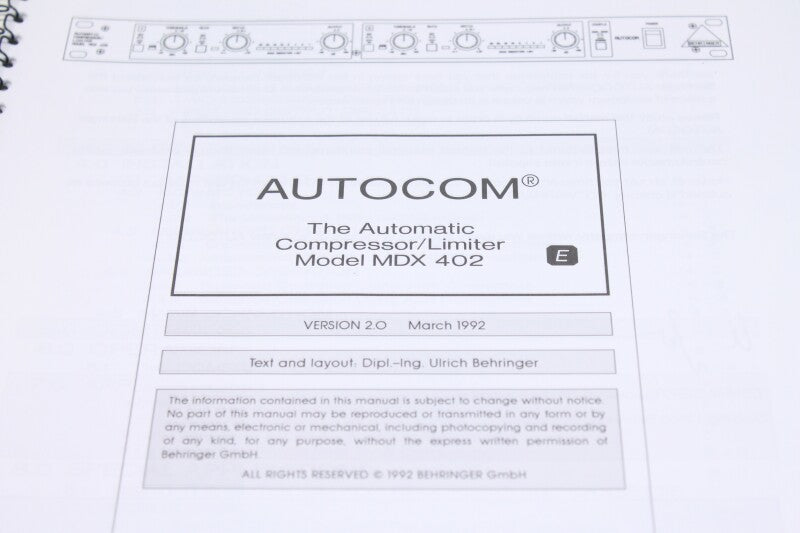 Behringer Autocom MDX 402 - Operating Manual (no.2)