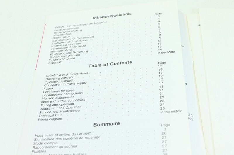 Dynacord Gigant II, Operating Manual w. Schematics (No.1)