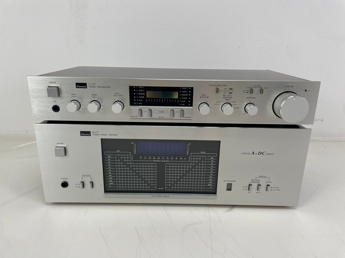 Sansui - C-77 & B-77 – Stereo Preamplifier / Power Amplifier Set - Serviced (B77 Repaired)