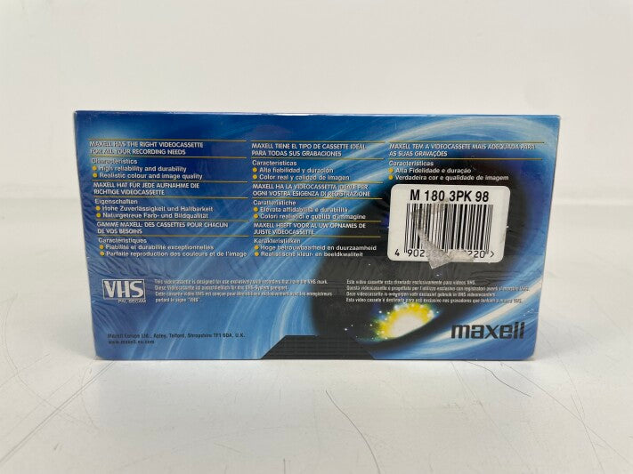 Maxell M-VHS 180 Tape – 3x – New Old Stock – Factory Sealed