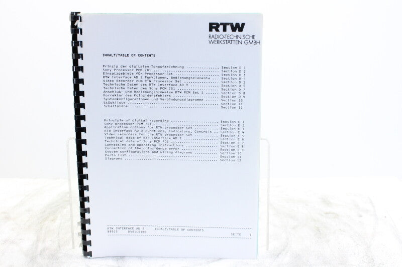 RTW Studio Processor Set Service Manual
