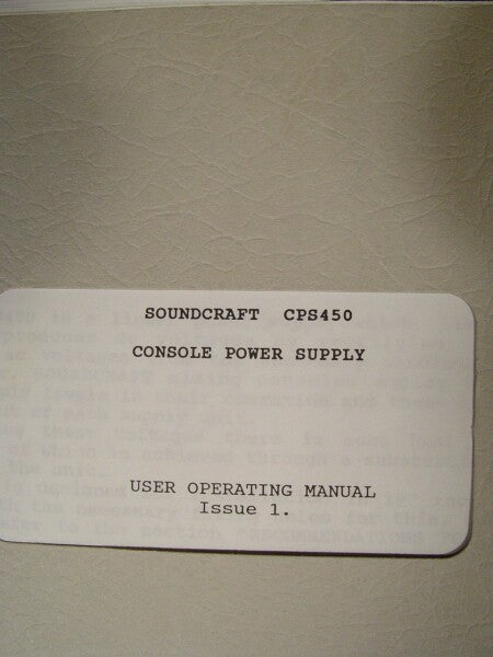 Soundcraft CPS450 operation manual