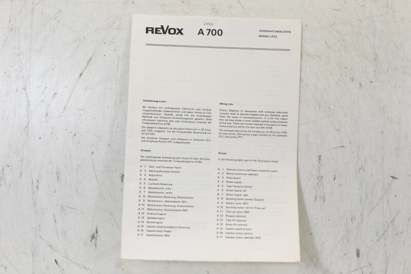 Studer Revox A700 Schematics and Wiring List