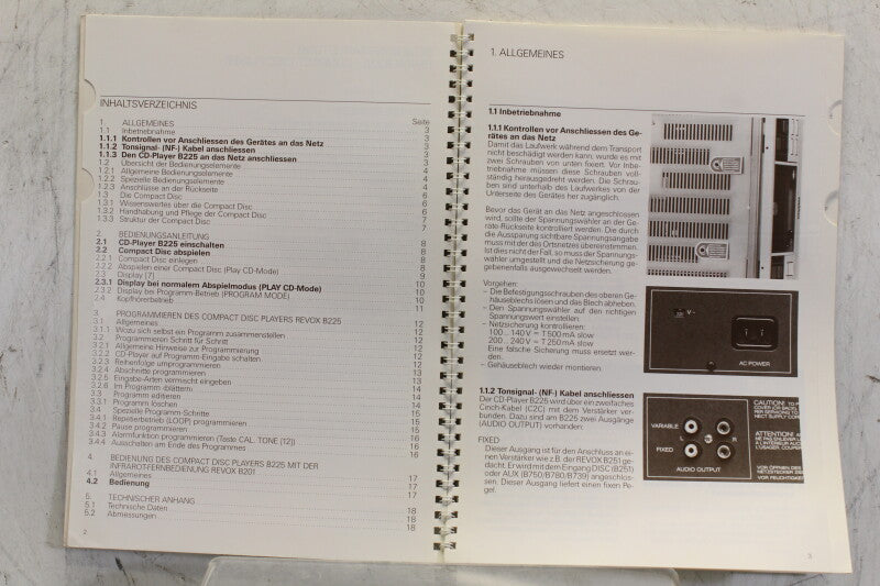 Studer Revox B225 CD Player Operation Instructions