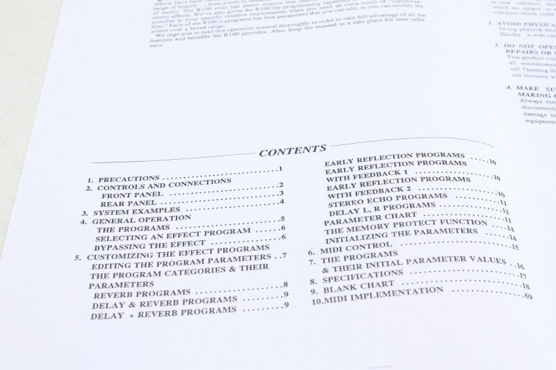 Yamaha R100 Reverb processor operations manual