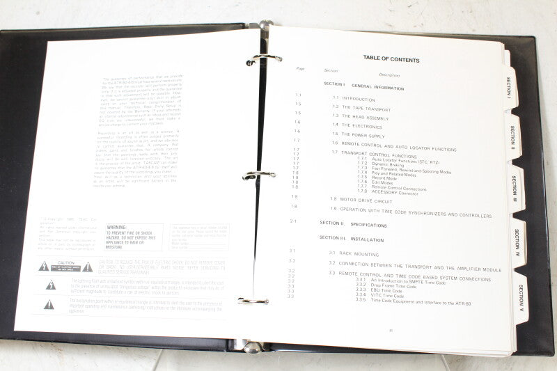 Tascam ATR-60-4HS 8 Track Recorder Operation Maintenance Manual