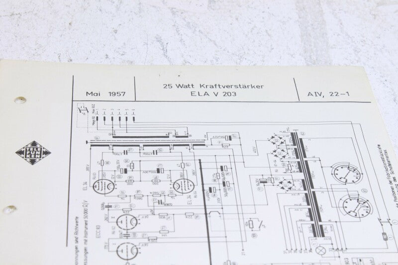 Telefunken Original Ela V203 Kraftversarker Schematics