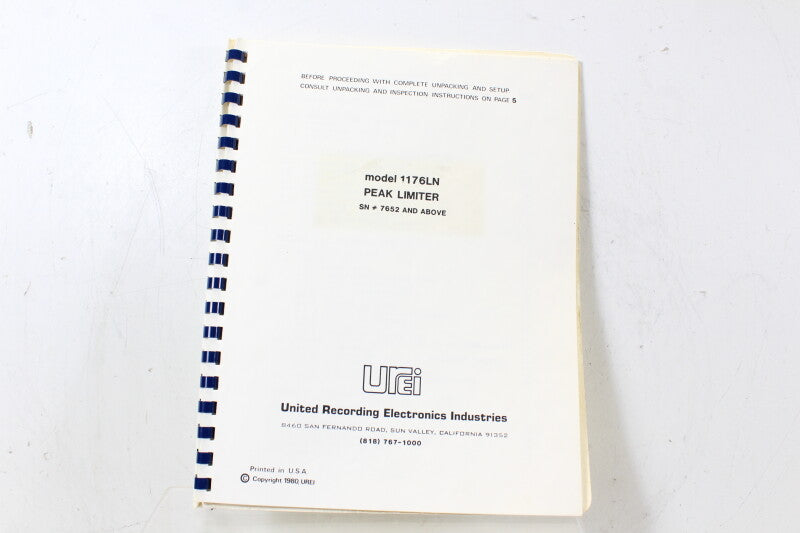 Urei 1176 LN operating instructions (No.7)
