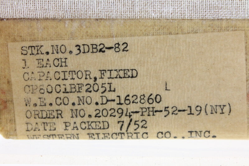 Western Electric Pair of D 162860 Cond 2 MF 600V DC Oil Cap New Old Stock 1952 (Burlap Wrapping)