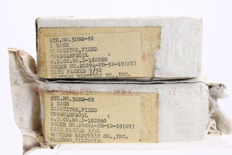 Western Electric Pair of D 162860 Cond 2 MF 600V DC Oil Cap New Old Stock 1952 (Burlap Wrapping)