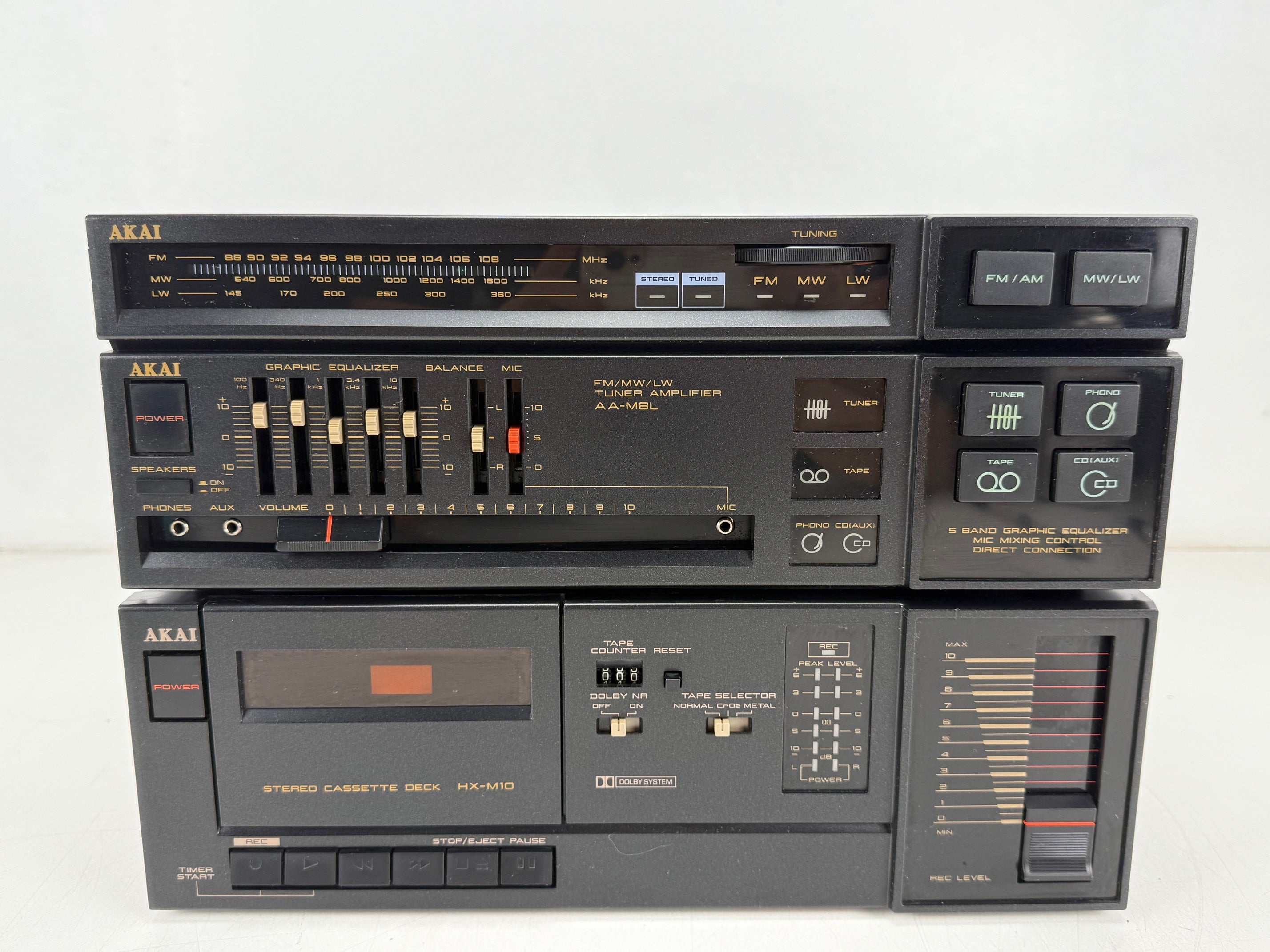 Akai AA-M8L Tuner Amplifier / HX-M10 Stereo Cassette Deck Set - New Belts