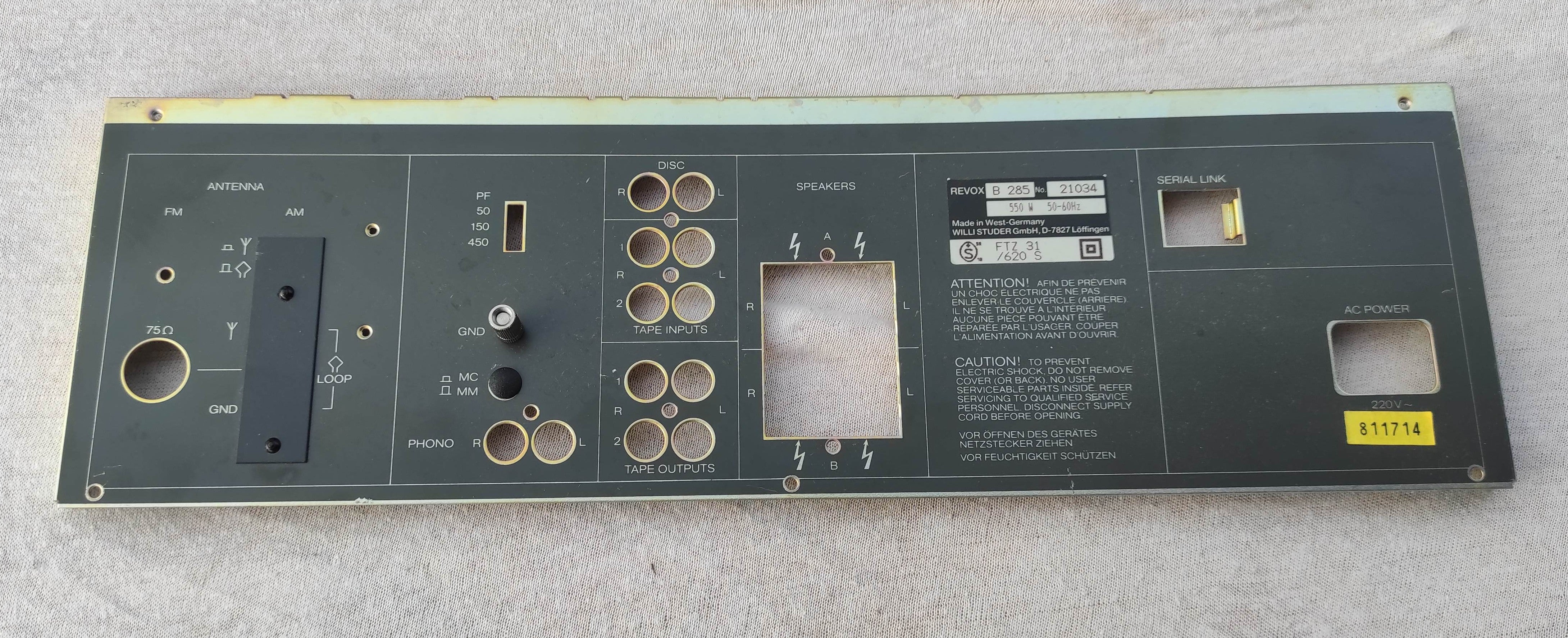 ReVox B285 rear panel used in good condition