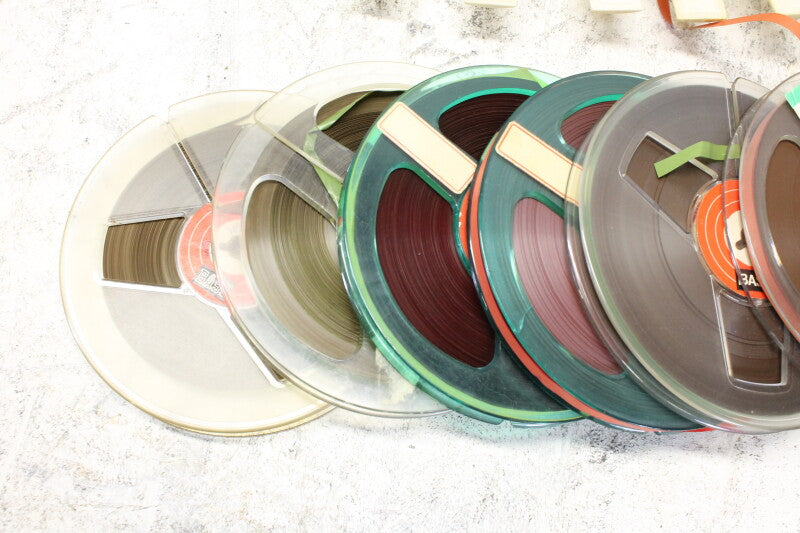 BASF Magnetophonband 1/4" reel tape 5¾" in plastic box USED (9 reels)