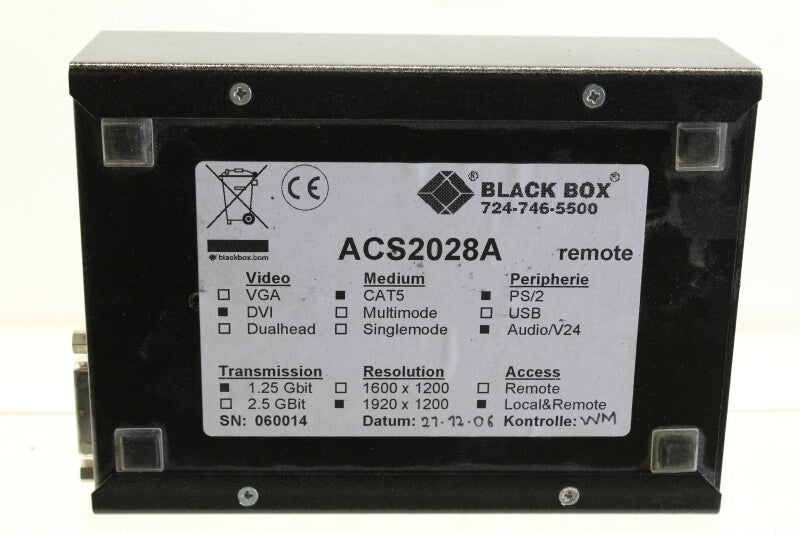 BLACK BOX Corporation ACS2228A DVI-D KVM Extender Remote Unit