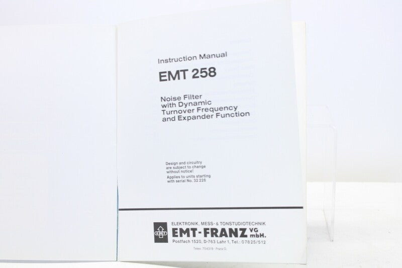 EMT 258 Noise Filter - Instruction Manual (No.3)