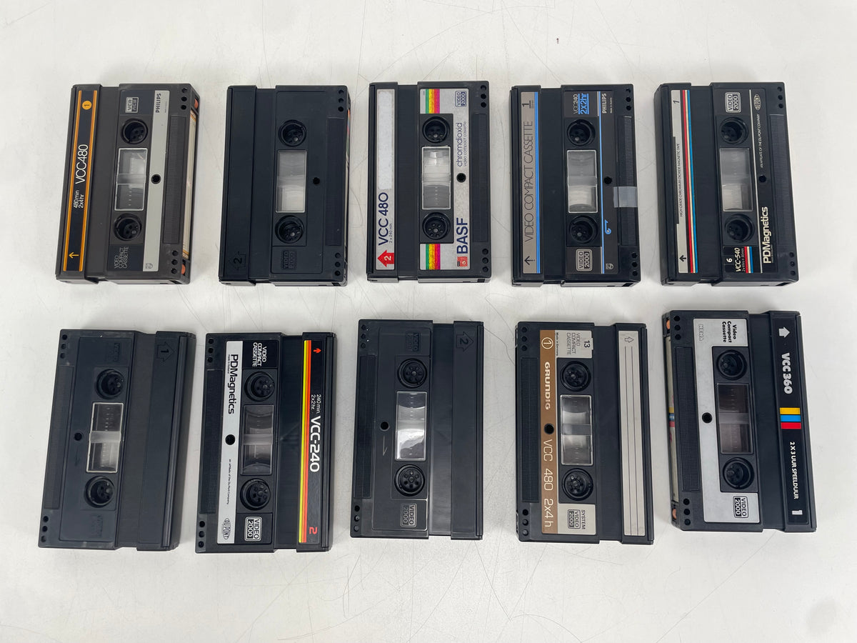Video 2000 Compact Cassette Lot – 10x VCC Tapes – Philips, BASF, Grundig & PDM – Untested