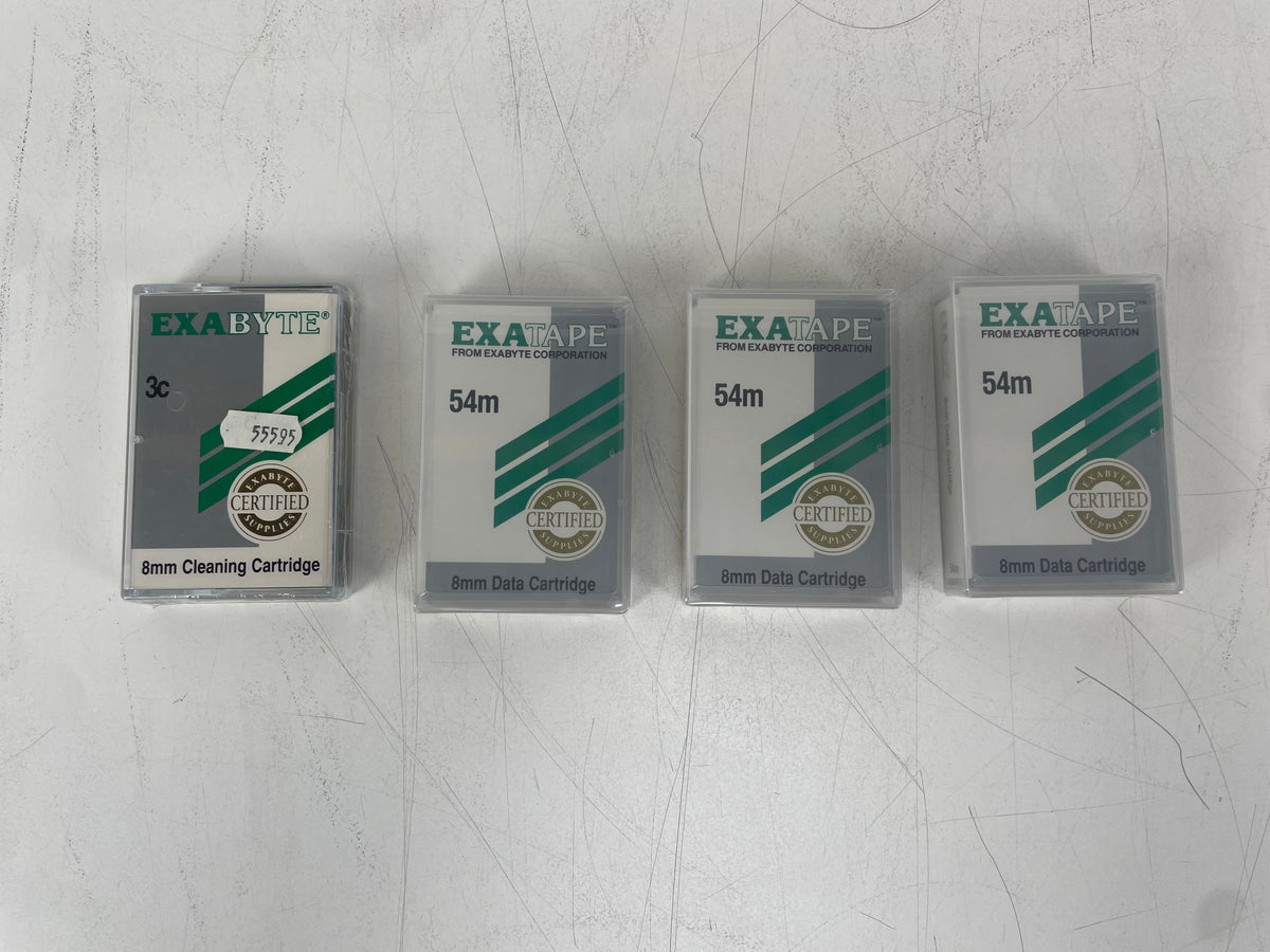 Exabyte – EXATAPE 54m – 8mm Data Cartridges & Cleaning Cartridge – NOS / Sealed (Set of 4)