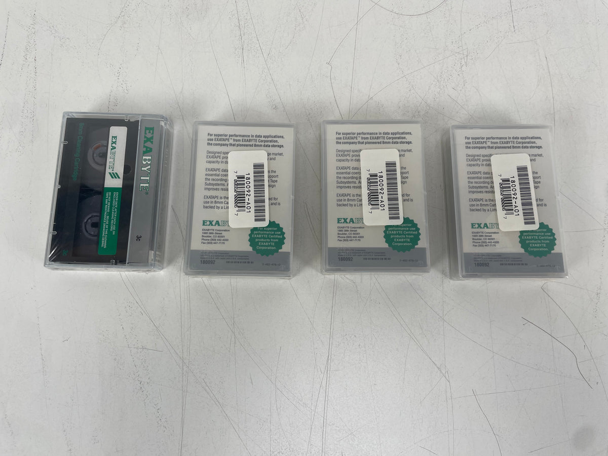 Exabyte – EXATAPE 54m – 8mm Data Cartridges & Cleaning Cartridge – NOS / Sealed (Set of 4)