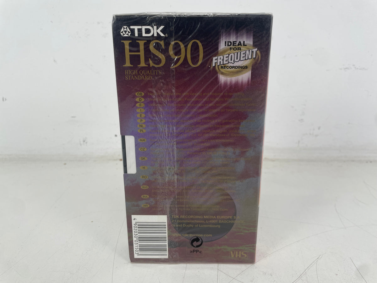 TDK HS90 VHS Video Cassette – E-90 – Factory Sealed NOS