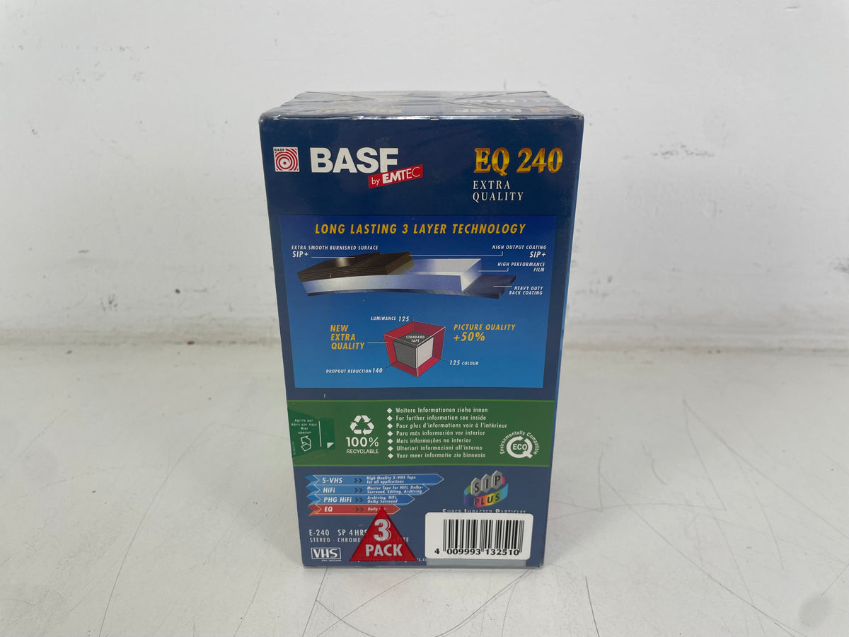 BASF by EMTEC EQ240 – VHS Blank Video Cassettes – 240 Min – Sealed 3-Pack NOS