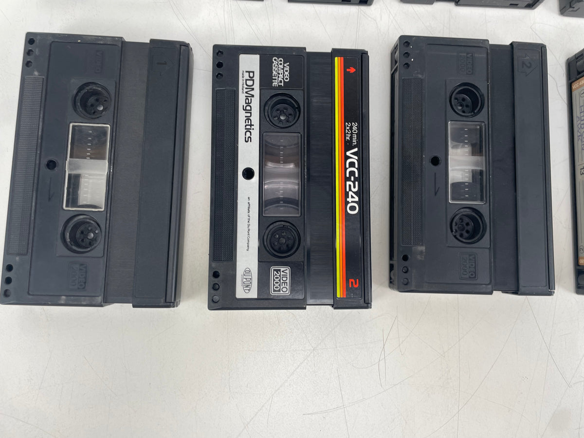 Video 2000 Compact Cassette Lot – 10x VCC Tapes – Philips, BASF, Grundig & PDM – Untested