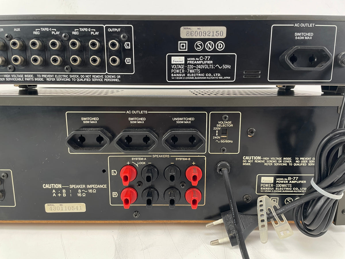Sansui - C-77 & B-77 – Stereo Preamplifier / Power Amplifier Set - Serviced (B77 Repaired)