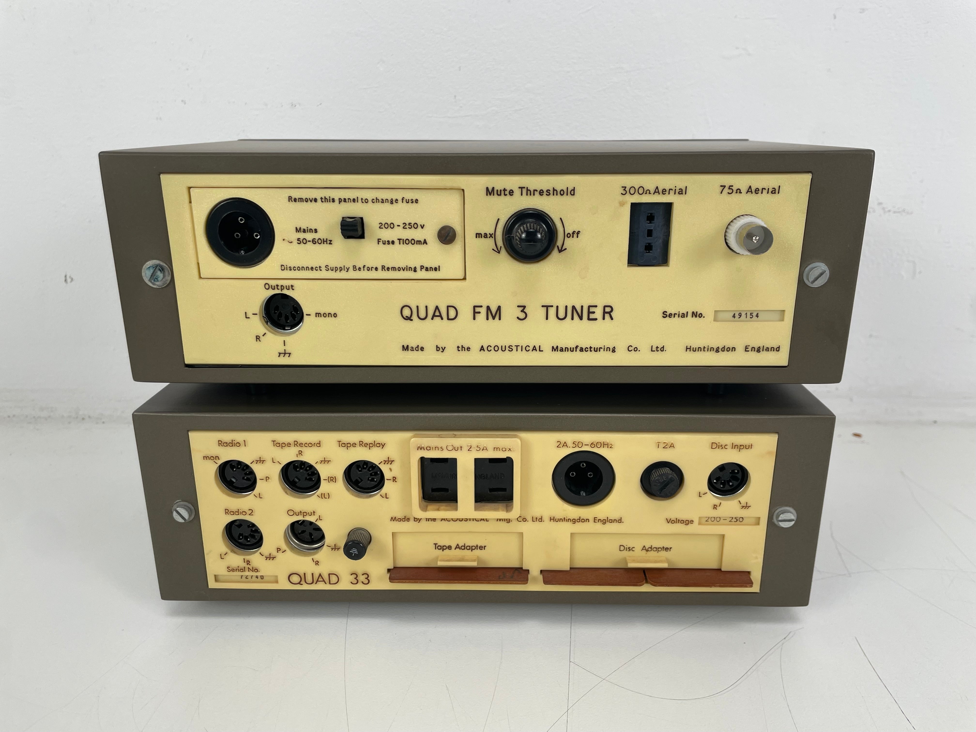 Quad 33 / FM3 / 303 – Pre-Amplifier, Power Amplifier & Tuner Set – Inc. Cables