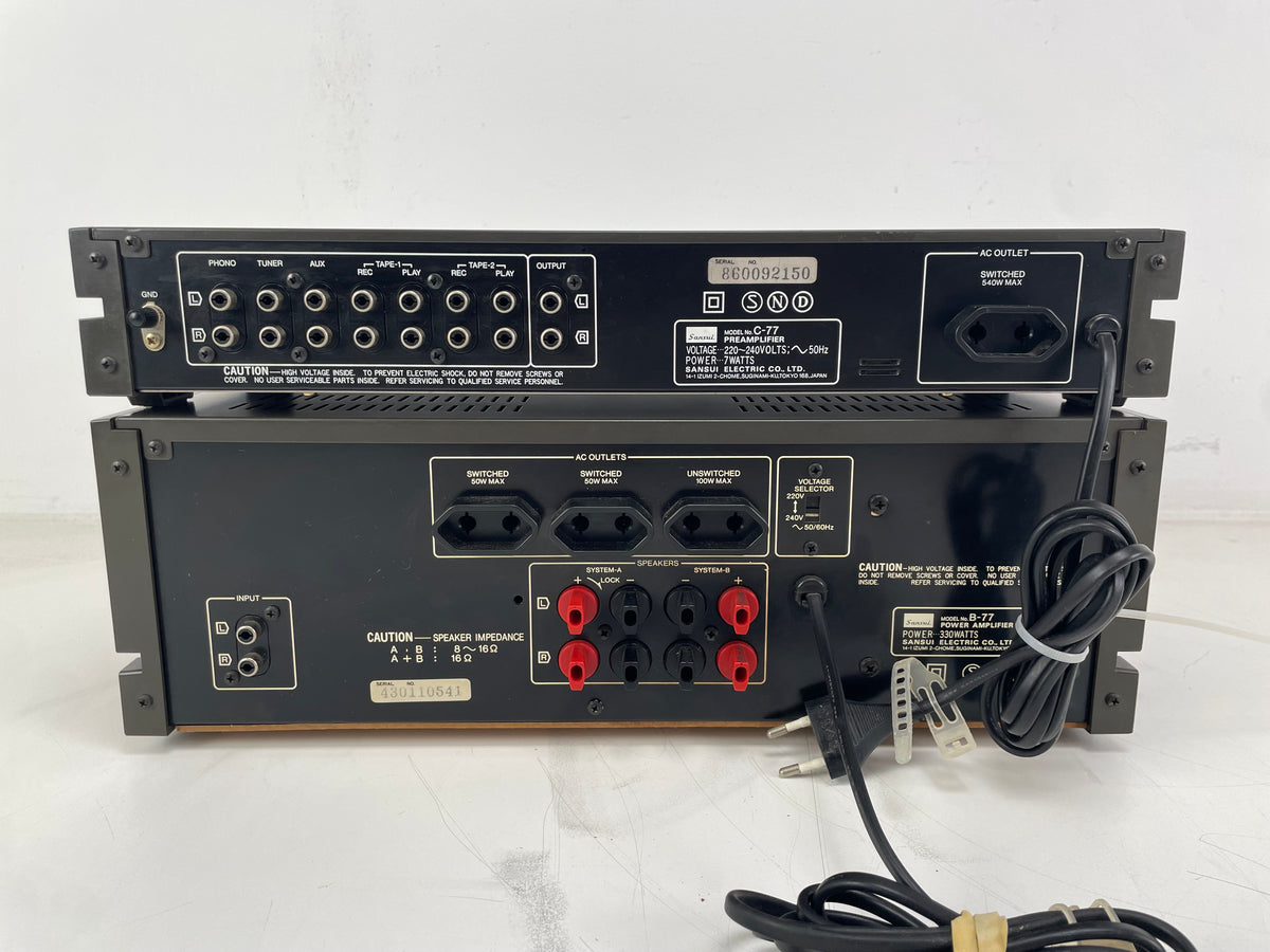 Sansui - C-77 & B-77 – Stereo Preamplifier / Power Amplifier Set - Serviced (B77 Repaired)