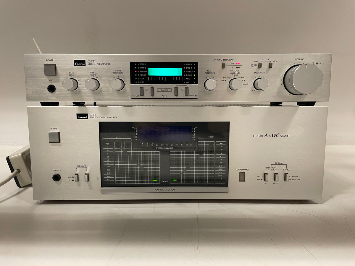 Sansui - C-77 & B-77 – Stereo Preamplifier / Power Amplifier Set - Serviced (B77 Repaired)