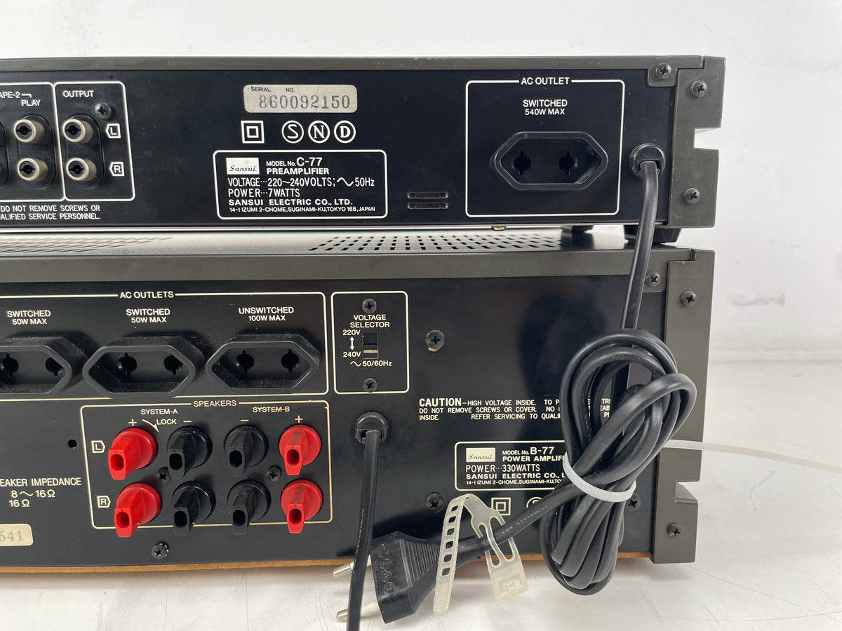 Sansui - C-77 & B-77 – Stereo Preamplifier / Power Amplifier Set - Serviced (B77 Repaired)