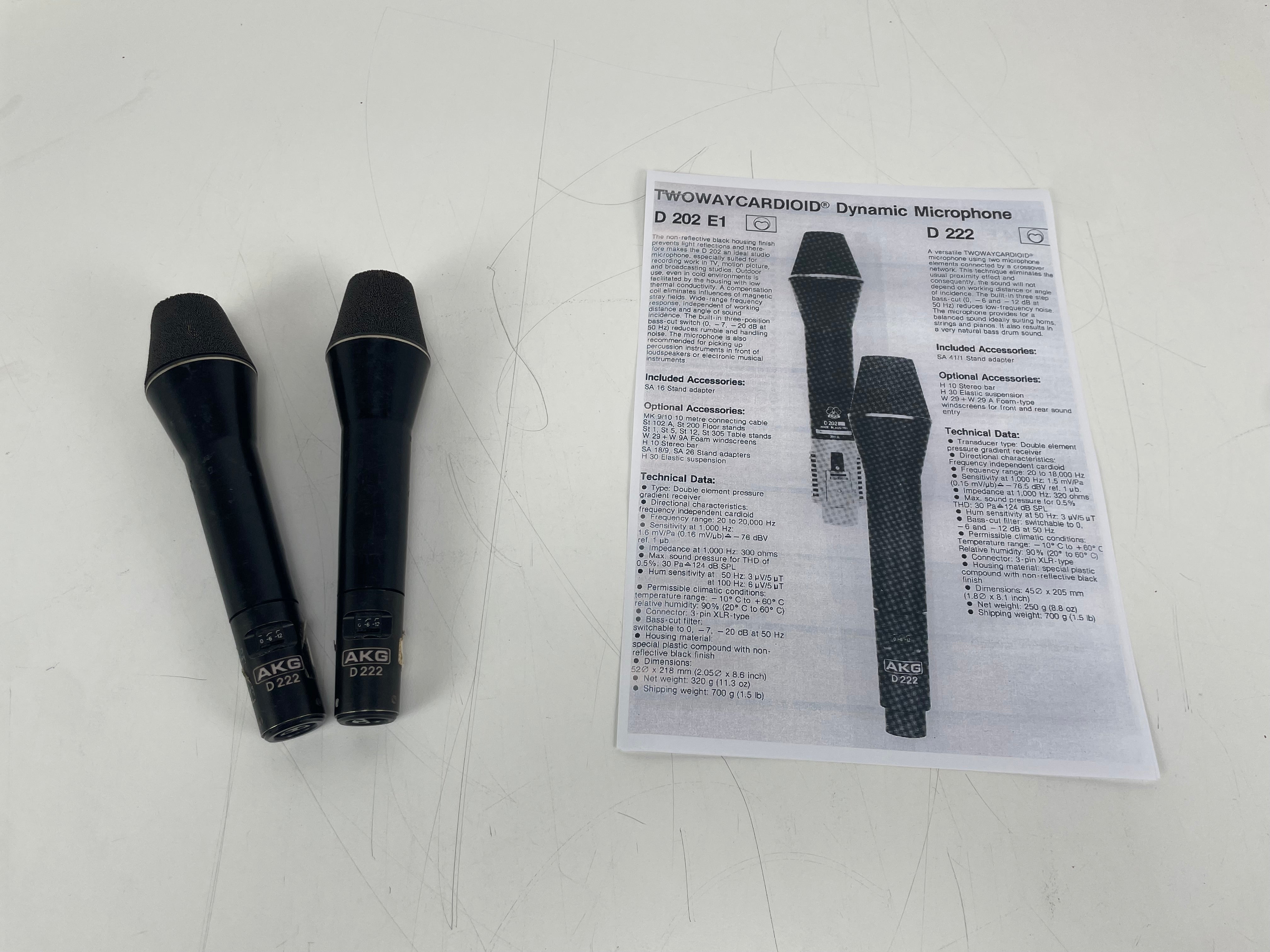 AKG - D222 - TWOWAYCARDIOID® Dynamic Microphone - Matched Pair - 1 Broken Grill - Inc. Specs/FQ-Sheet