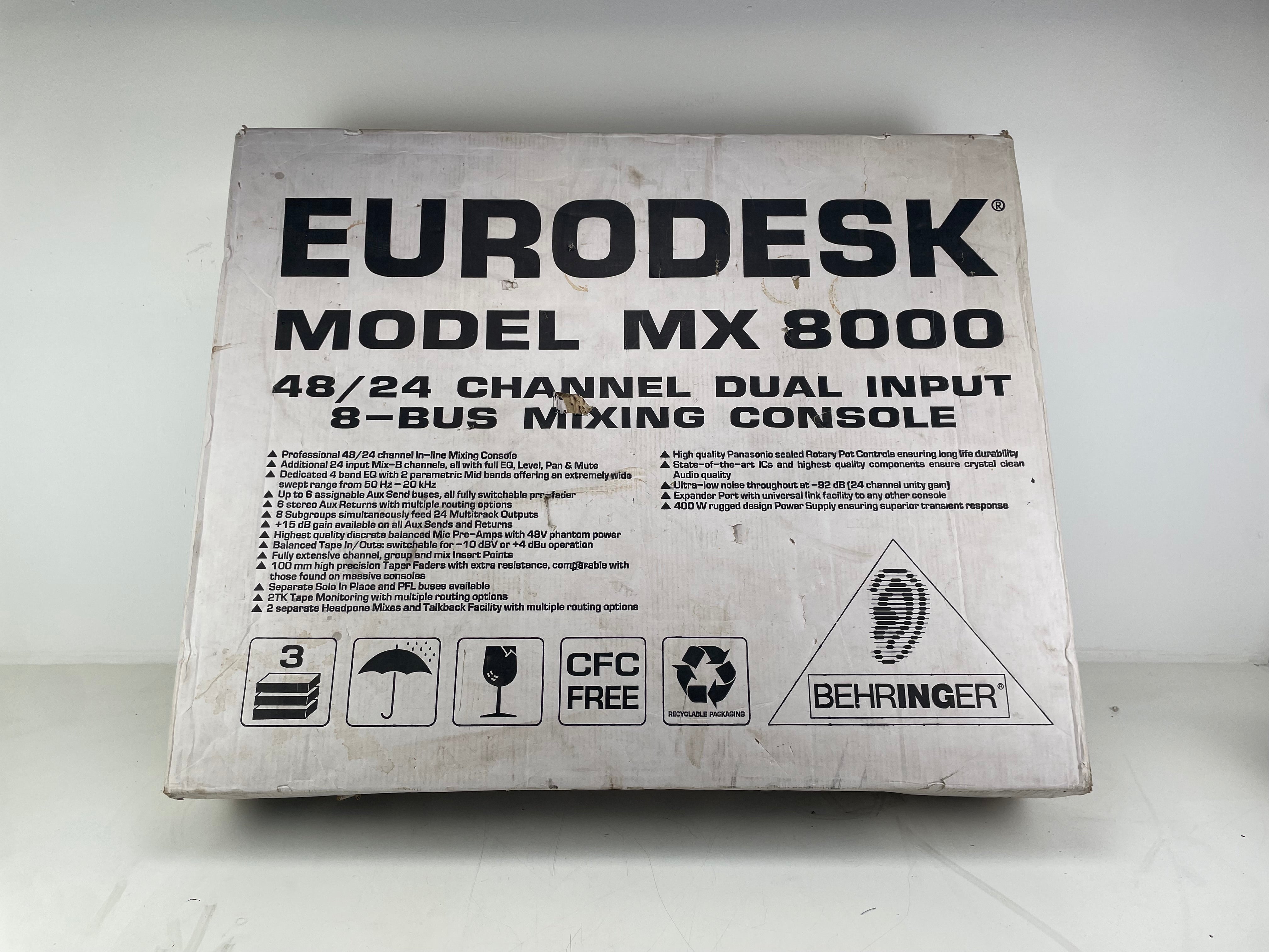 Behringer - MX8000 - Eurodesk -  48/24 Channel Mixer - Inc. PSU/Original Boxes - Needs Service