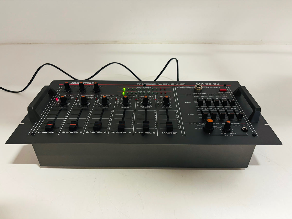 JB Systems - MX 05-DJ - Professional 5-Channel Analogue DJ Sound Mixer - Phono CD Line Inputs - 3-Band Equalizer - Microphone Input - Headphone Cue