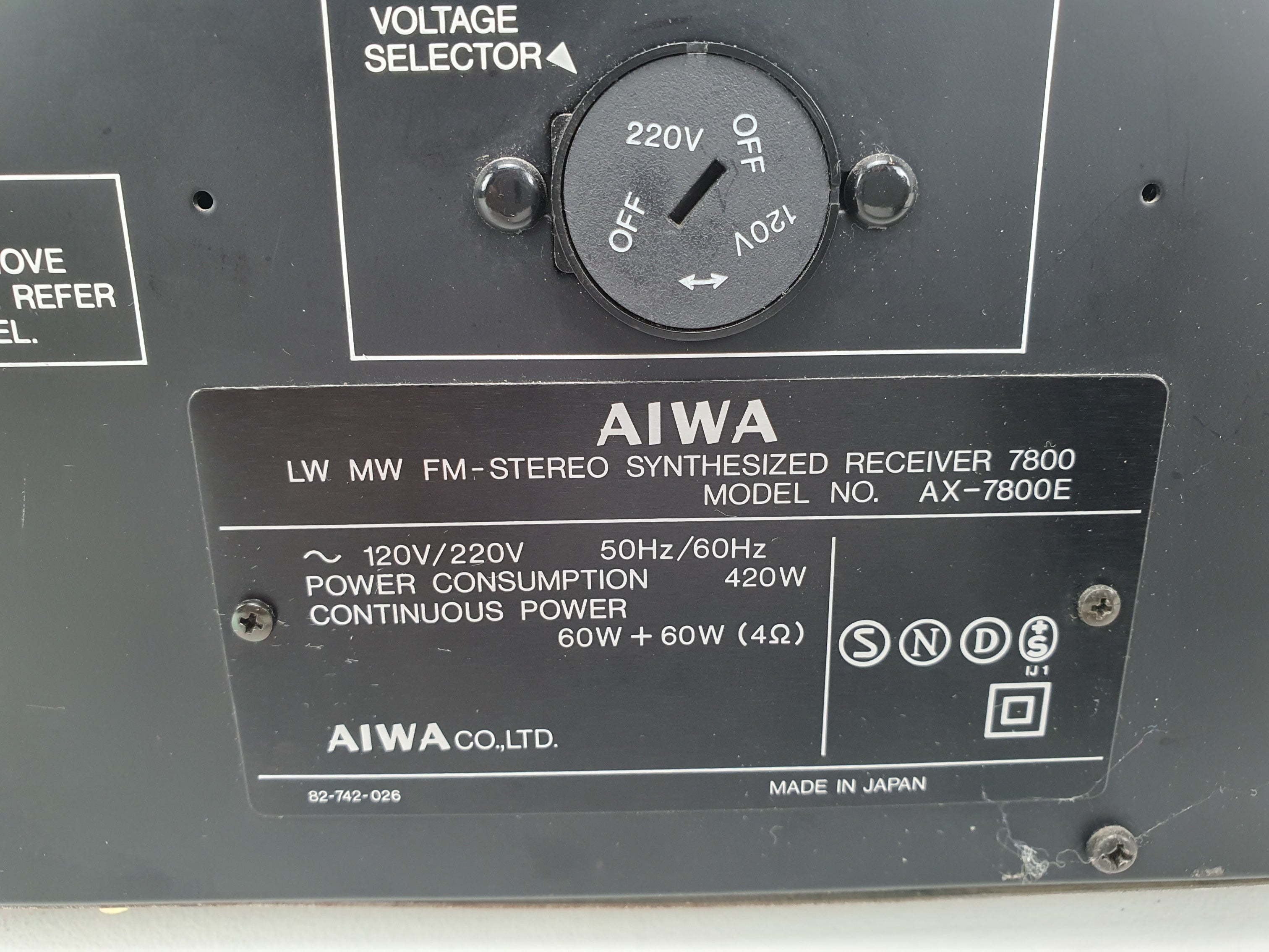 Aiwa AX-7800E- LW MW FM Stereo Synthesized Receiver
