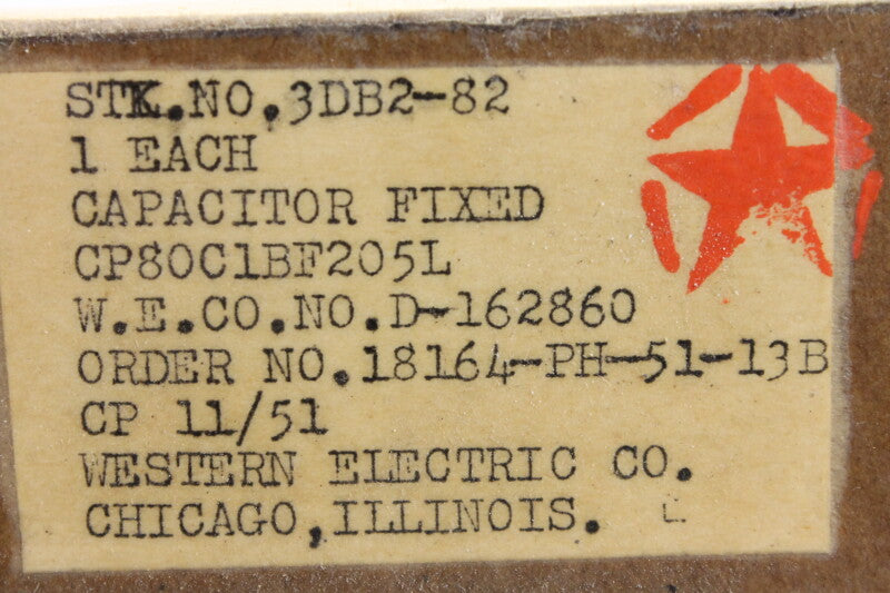 Western Electric New Old Stock Oil Cap - D 162860 Cond 2 MF 600V DC from 1951