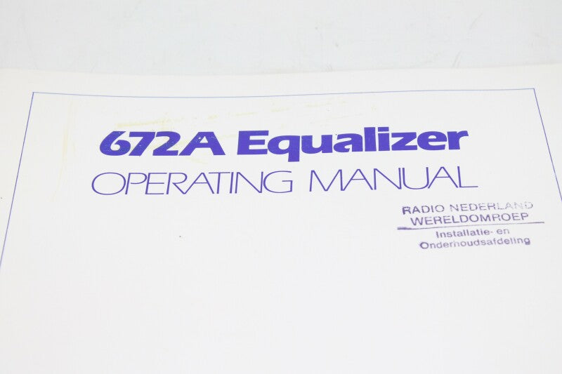 Orban 672A Equalizer - Operating Manual