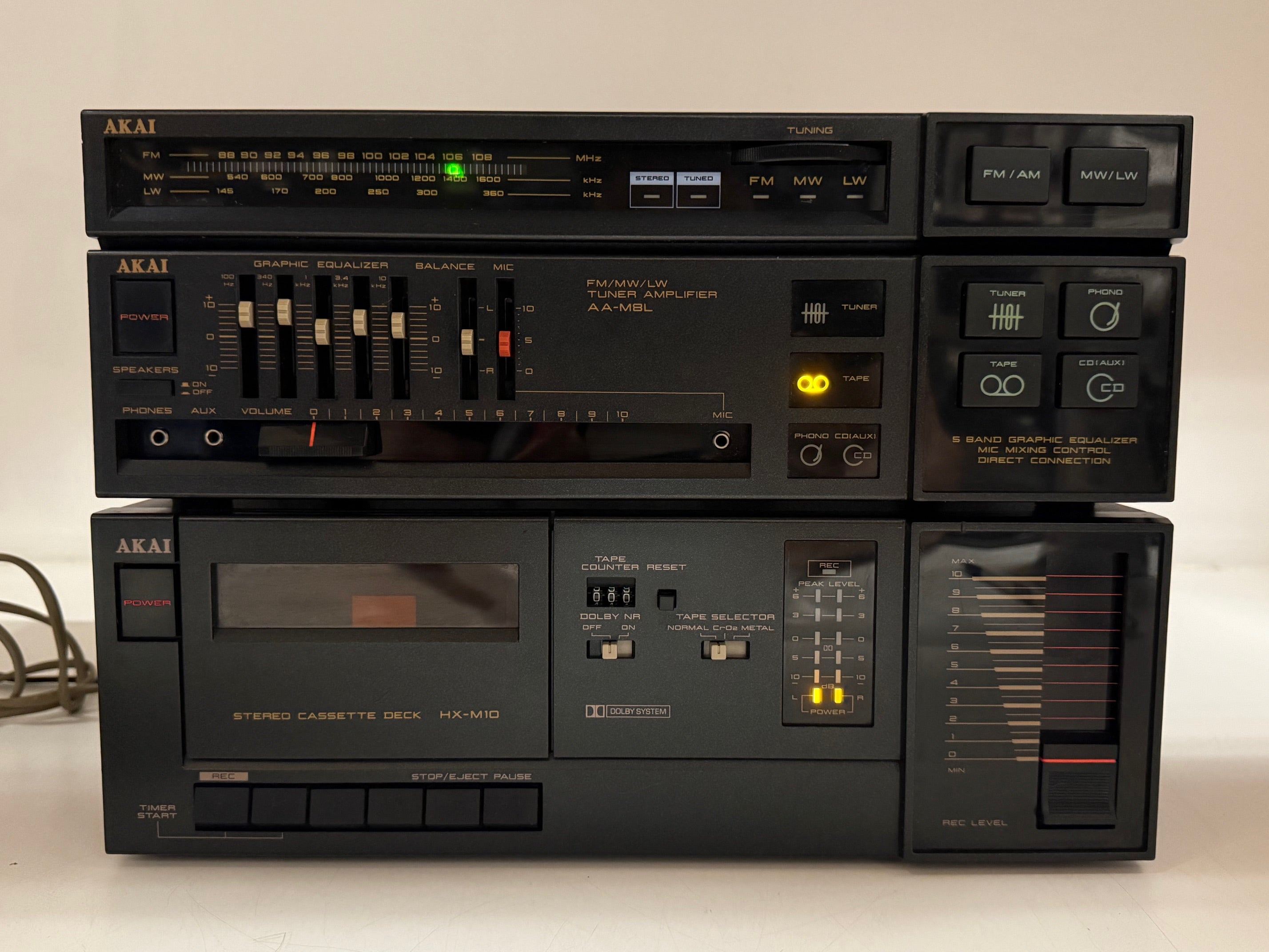 Akai AA-M8L Tuner Amplifier / HX-M10 Stereo Cassette Deck  Set - New Belts