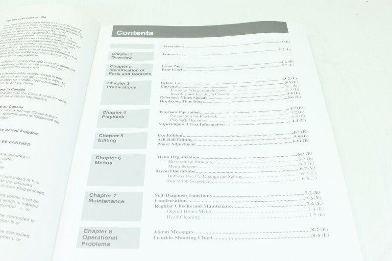Sony UVW-1600/1600P Videocassette Player Operating Manual