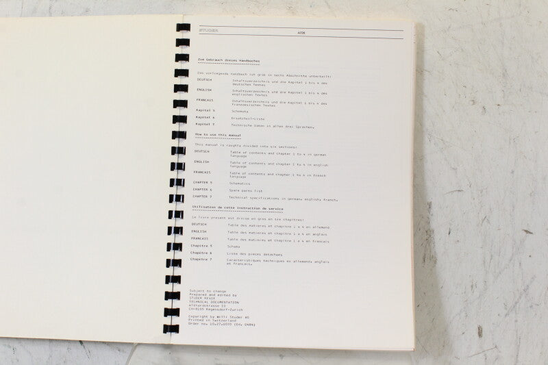 Studer A726 Professional Digital FM-Monitor Tuner Manual