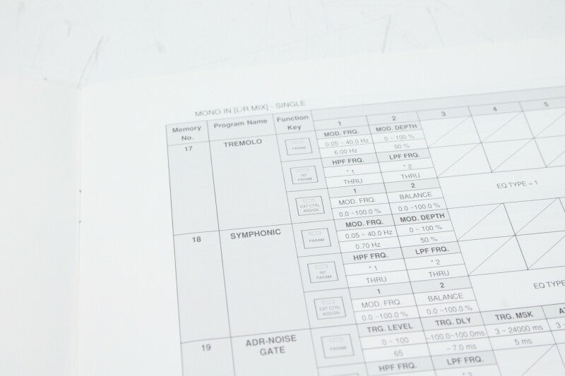Yamaha SPX1000 Program Table and Mode Booklet