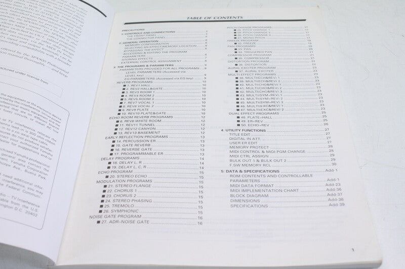 Yamaha SPX900 Multi-effect Processor - Operation Manual
