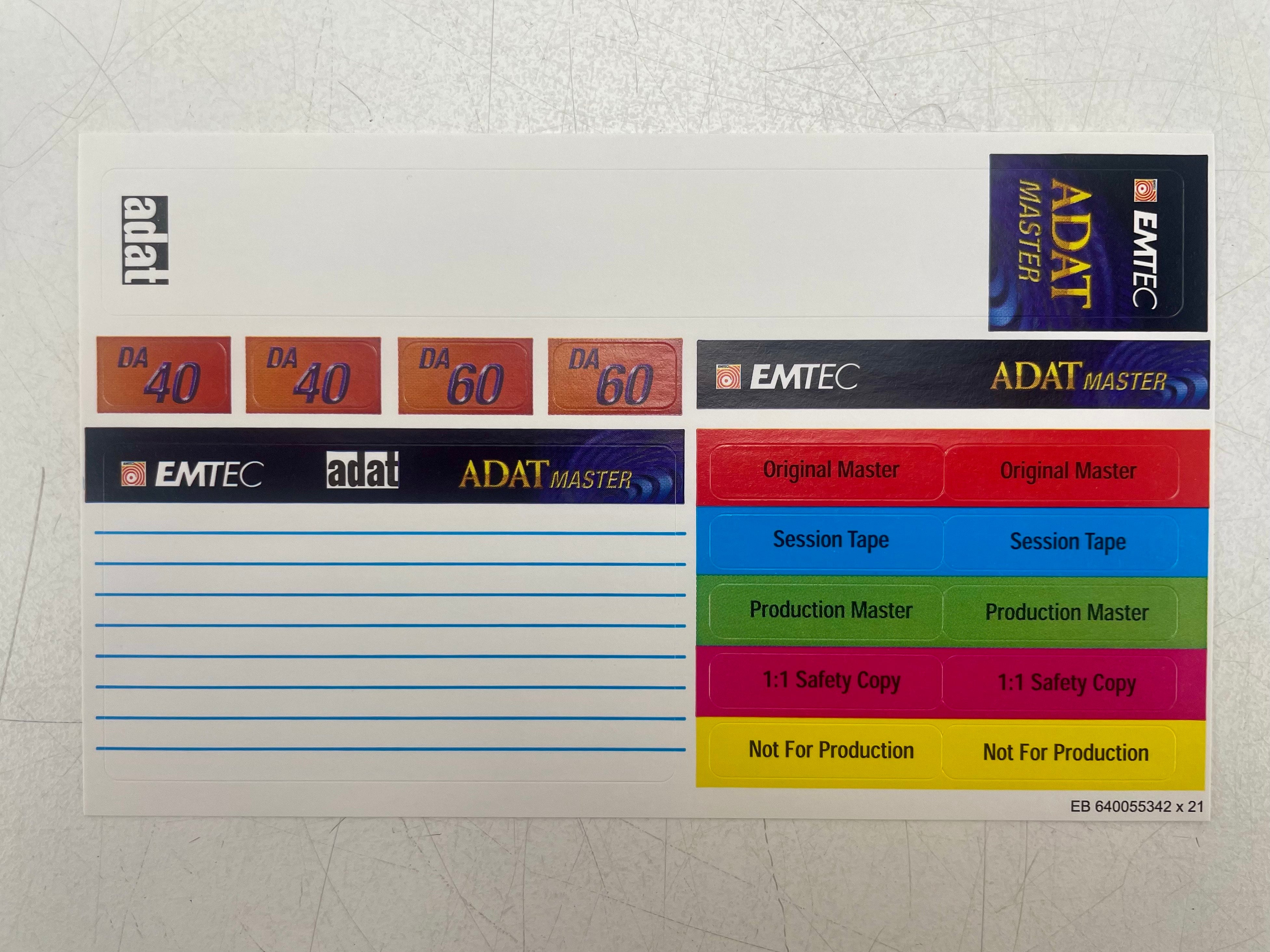 EMTEC ADAT Master DA60 Formatted 20 Bit 48Khz digital audio tape - NOS